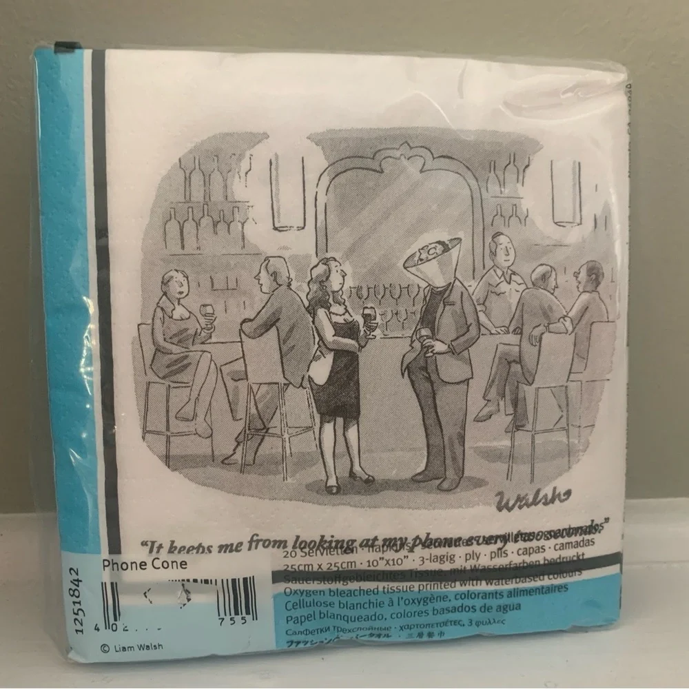 NWOT Liam Walsh Cartoon “Phone Cone” Napkins